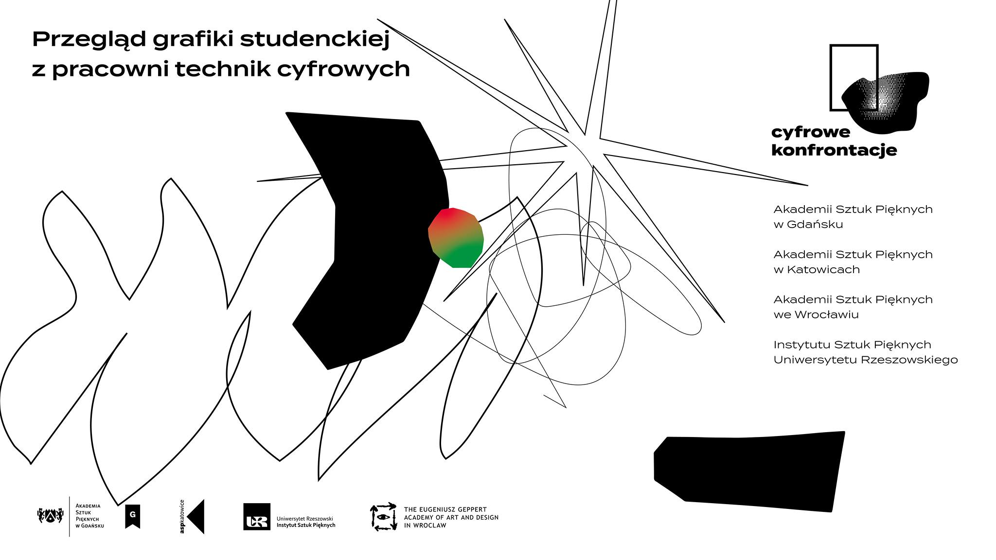 Baner promujący przegląd grafiki studenckiej z pracowni technik cyfrowej.