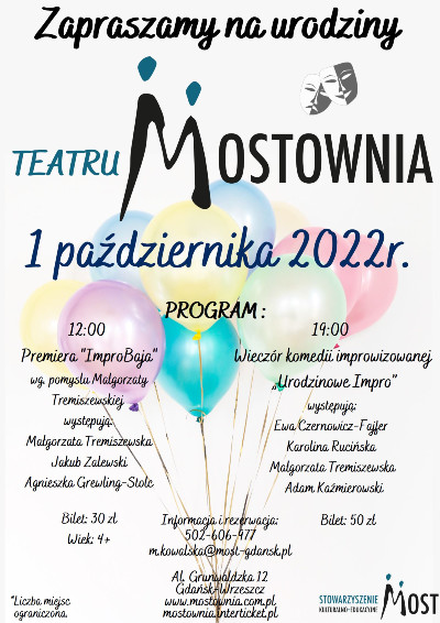plakat promujący pierwsze urodziny teatru Mostownia