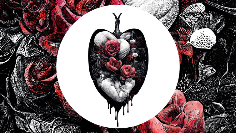 grafika przedstawiające serce anatomiczne z różami