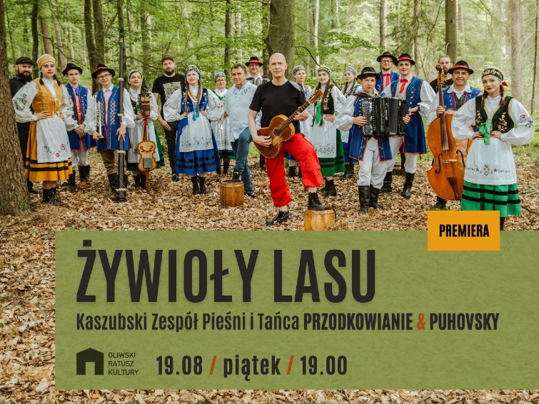 baner promujący koncert Przodkowianie i PUHOVSKY 18 sierpnia 2022 roku o godzienie 19.00 w Oliwskim Ratuszu Kultury