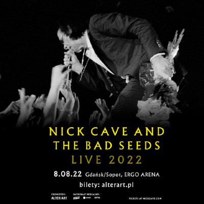 baner promujący koncert Nicka Cave w Ergo Arenie 8 sierpnia 2022 roku
