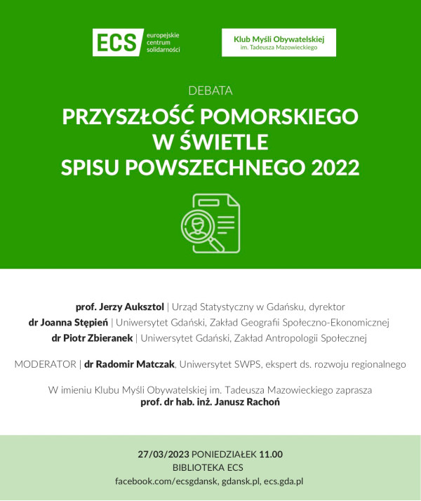 baner promujący debatę: Przyszłość Pomorskiego w świetle spisu powszechnego 2022