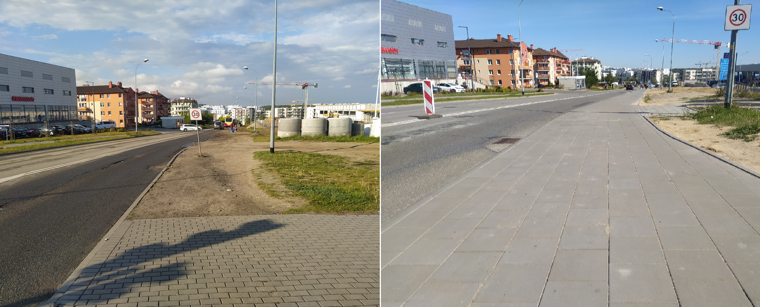 Zdjęcie przedstawia widok ulicy Czermińskiego przed i po wykonaniu inwestycji
